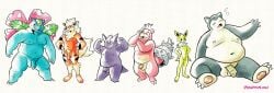 anthro arcanine balls eeveelution flaccid foreskin generation_1_pokemon gengar genitals group hands_on_hips hi_res humanoid_genitalia humanoid_penis jolteon kandykanejames male nintendo nude overweight penis pokemon pokemon_(species) slowbro snorlax venusaur