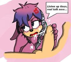 2014 angry anthro archie_comics aval0nx cellphone cum dialogue duo echidna erection fellatio female heroesheaven human human_on_anthro julie-su male male_human/female_anthro male_on_anthro mammal monotreme oral partial_male penis phone sega sex sonic_(series) straight uncut