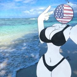 ass beach big_breasts bikini black_bikini blue_sky breasts cloudy_sky countryhumans countryhumans_girl davidpe selfie selfie_pose squinted_eyes thick_thighs thighs united_states_of_america_(countryhumans) wasp_waist waves white_skin white_skinned_female