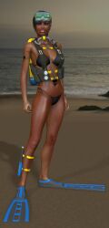 1girls 3d bikini black_bikini black_hair cb1964 dark_skin dark_skinned_female original swimsuit