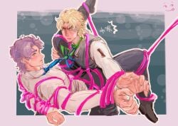 2boys blonde_hair blue_hair bondage dio_brando gay jojo's_bizarre_adventure jonathan_joestar male male/male male_only phantom_blood yaoi