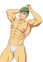 activision bara blizzard_entertainment bulge fundoshi genji japanese_clothing male male_nipples male_only muscular_male nipples overwatch overwatch_2 underwear young_genji zhadoiz