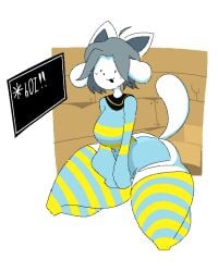 4four44 high_thighs huge_thighs small_breasts sweater tail temmie_(undertale) text_box