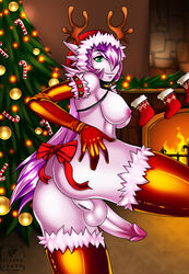 2014 amy_arklin anthro balls bow breasts cervine christmas collar deer eliana-asato erection espinoth fire full-package_futanari futa_gardevoir futa_only futanari gardevoir garland gloves glowing green_eyes hair herm holidays humanoid intersex long_hair mammal nintendo outfit penis pink_hair pink_skin pokemon pokemon_(species) pokemon_rse pussy pvc red_latex rubber smile solo standing tree video_games