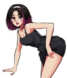 black_dress blizzard_entertainment brown_eyes brown_hair d.va elegant formal hana_song lesserafim looking_at_viewer overwatch overwatch_2 pink_hair provocative selvish94 tight_clothes tight_clothing tight_dress tight_fit