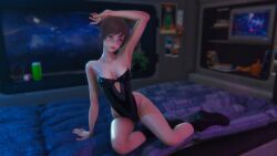 3d armpit asian asian_female bedroom bedroom_eyes blue_eyes blush blushing_at_viewer blushing_profusely boots brown_hair computer_monitor cosmicpottedge happy imminent_sex indoors inviting inviting_to_fuck inviting_to_sex latex latex_clothing latex_gloves latex_suit legs leotard lily_artemis_ii looking_at_viewer pink_lips pink_lipstick pose posters relaxing romantic_ambiance seductive seductive_eyes seductive_look seductive_mouth seductive_pose seductive_smile short_hair smile smile_at_viewer stellar_blade teenager tv_screen window