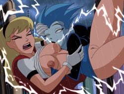 2024 2girls blonde_hair blue_eyes blue_hair closed_eyes dc dc_comics dcau electric electric_shock electricity electricity_manipulation electro electrostimulation erect_nipples hug livewire moaning multiple_girls no_bra no_panties saliva saliva_trail shirt_up shock shocked shocking skirt_pull skirt_up sparks sucking sucking_nipples supergirl superheroine superman:_the_animated_series superman_(series) tears villainess xeroshadows yuri