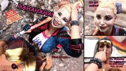 3d baseball_bat big_balls big_breasts big_penis clothed clothing comic comic_panel dc dc_comics diana_prince dickgirl futanari harleen_quinzel harley_quinn harley_quinn_(suicide_squad_game) huge_breasts huge_cock ladyabysso story suicide_squad suicide_squad:_kill_the_justice_league superheroine text text_box text_bubble veiny_penis wonder_woman wonder_woman_(suicide_squad_game)