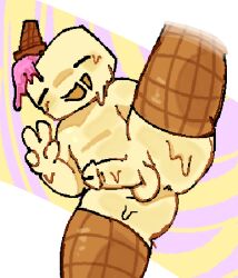 anus ass_visible_through_thighs balls blush closed_eyes crem_(regretevator) erection humanoid_genitalia ice_cream ice_cream_cone ice_cream_creature irougaki male male_only non-human penis regretevator roblox roblox_game robloxian solo_male source_request splits sweat tagme thick_thighs thighhighs unknown_species vertical_splits