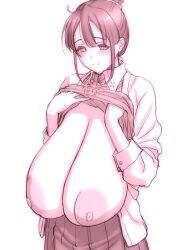 big_breasts breasts busty chest female female_only heavy_breasts magaki_ryouta massive_areolae massive_breasts monochrome nipples sakura_quest shinomiya_shiori shiny sketch smiling smiling_at_viewer