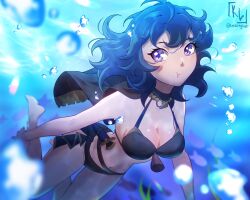 1girls alternate_costume bikini black_bikini black_swimsuit blue_eyes blue_hair breasts byleth_(female)_(summer)_(fire_emblem) byleth_(fire_emblem) byleth_(fire_emblem)_(female) female female_only fire_emblem fire_emblem:_three_houses fire_emblem_heroes nintendo official_alternate_costume smkittykat solo swimsuit underwater