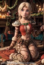 1girls ai_generated astrid_hofferson blonde_female blonde_hair blonde_hair blonde_hair_female blue_eyes christmas christmas_decorations cleavage curvaceous curvaceous_body curves curvy curvy_body curvy_female curvy_figure dinixdream dreamworks female female female_only hourglass_figure how_to_train_your_dragon inner_sideboob light-skinned_female light_skin sideboob solo solo_female voluptuous voluptuous_female