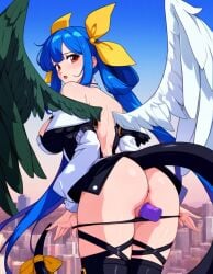 1girls :o ai_generated angel_wings anus ass asymmetrical_wings back backless_outfit bangs bare_shoulders belt belt_buckle black_clothes black_legwear black_panties black_thighhighs black_underwear black_wings blue_hair blush bow breasts buckle building choker cityscape clothes_pull clothing detached_sleeves dildo dizzy_(guilty_gear) embarrassed feathered_wings feathers female female_only flying from_behind genital_fluids guilty_gear guilty_gear_xrd hair_between_eyes hair_ornament hair_ribbon hair_rings high_resolution insertion kether large_breasts leaning_forward legwear long_hair long_sleeves looking_at_viewer looking_back monster_girl mosaic_censoring multicolored_sky nopan object_insertion open_mouth outdoors pantsu panty_pull puffy_sleeves pulled_by_self red_eyes resized ribbon sex sex_toy sidelocks skindentation sky solo tail tail_ornament tail_ribbon thick_thighs thigh_strap thighhighs thighs tied_hair twintails underwear underwear_pull upscaled vagina vaginal_insertion vaginal_juices vaginal_object_insertion vaginal_penetration very_long_hair white_choker white_sleeves white_wings wings yellow_ribbon