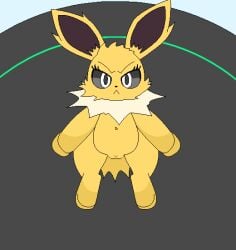 animated belly big_belly black_sclera charger eeveelution female feral generation_1_pokemon genitals inflation jolteon milkis2000 nintendo nippleless pokemon pokemon_(species) pussy solo yellow_body