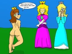 ass boondoy breasts covering embarrassed mario_(series) nude princess_daisy princess_peach princess_rosalina tagme