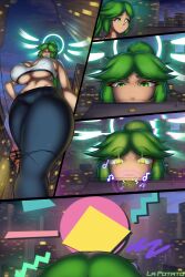 1girls 2024 absurd_res artist_name breasts city comic curvaceous curvy curvy_figure female female_focus giantess gold_boombox_(prevence) green_eyes green_hair halo hips huge_breasts huge_thighs kid_icarus kid_icarus_uprising lapotato8 long_hair low-angle_view matching_hair/eyes nintendo palutena solo solo_female solo_focus thick_thighs thighs underboob voluptuous wide_hips yoga_pants