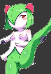 2015 ass blush breasts disfigure featureless_breasts female generation_3_pokemon genitals kirlia legs_up looking_at_viewer nintendo nude pokemon pokemon_(species) pokemorph pussy small_breasts solo spread_legs spreading