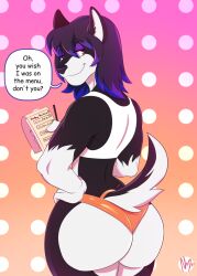 anthro big_ass femboy kino_strife looking_at_viewer panties text_bubble thick_ass waiter