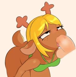 anthro antlers arteficialtrees ass bedroom_eyes blonde_hair bottomless clothed clothing deltarune duo eye_roll fellatio female hair horn human male male/female mammal narrowed_eyes noelle_holiday oral penile penis_in_mouth scut_tail seductive sex short_tail tail tongue tongue_out topwear topwear_only undertale_(series)