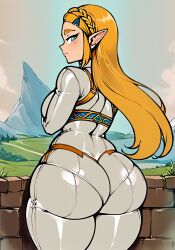 ai_generated ass_focus big_ass blonde_hair blue_eyes bootylover02 huge_ass latex_suit long_hair looking_at_viewer nintendo princess_zelda shiny_hair shiny_latex stable_diffusion the_legend_of_zelda thick_thighs thunder_thighs white_latex zelda_(breath_of_the_wild)