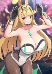 1girls adapted_costume alternate_costume ass bangs blonde_hair blush breasts bunny_ears bunny_girl bunny_hood bunnysuit cleavage core_crystal earrings embarrassed female female_only gold_eyes gonzarez hair_ornament highleg_leotard hips huge_breasts item leggings leotard long_hair looking_at_viewer mythra nintendo revision slim_waist super_smash_bros. super_smash_bros._ultimate swept_bangs thick_thighs thighs tiara white_leotard wide_hips xenoblade_(series) xenoblade_chronicles_2