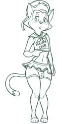 1boy 2024 alternate_costume anthro bent_arm biped black_and_white black_text blush blush_lines bottomwear bow_(feature) bulge cats_don't_dance clothed clothed_anthro clothed_male clothing clothing_lift crop_top crop_top_lift curved_eyebrows danny_(cats_don't_dance) digital_drawing_(artwork) digital_media_(artwork) dipstick_tail domestic_cat english_text eyebrows felid feline felis femboy fingers front_view full-length_portrait fully_clothed fully_clothed_anthro fully_clothed_male fur fur_tuft hat head_tuft headgear headwear hi_res humanoid_hands iris legs_together legwear looking_aside male male_only mammal markings microskirt midriff miniskirt monochrome musical_note open_mouth plantigrade portrait prick_ears print_clothing print_thong print_underwear pupils redout shirt shirt_lift shy skimpy skirt slutty_clothing solo solo_male standing tail tail_markings text text_on_clothing text_on_crop_top text_on_shirt text_on_topwear thick_thighs thigh_highs thin_eyebrows thong toeless_legwear toeless_thigh_highs topwear topwear_lift tuft underwear warner_brothers