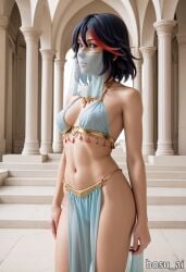 ai_generated arabian_clothes belly_dancer belly_dancer_outfit bosu_ai dancer dancer_outfit face_veil harem_girl harem_outfit kill_la_kill loincloth matoi_ryuuko midriff navel nipples_visible_through_clothing pelvic_curtain revealing_clothes standing transparent_clothing veil