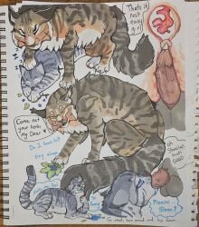 1boy 1girls amber_eyes animal brown_fur cinderpelt_(warriors) creampie drugged drugged_sex feline feral feral_on_feral gray_fur inside_view larger_male male/female medicine_cat sleep_sex sleeping smaller_female tigerstar_(warriors) warriors_(book_series) warriors_(cats)