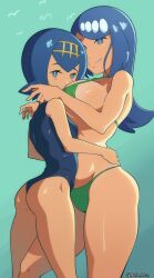 2girls ass big_breasts bikini blue_eyes blue_hair blue_swimsuit blush breasts busty daughter eye_contact female female_only freckles half-closed_eyes huge_breasts human human_only incest lana's_mother_(pokemon) lana_(pokemon) large_ass large_breasts milf mob_face monke_brush mother mother_and_daughter multiple_girls navel nintendo one-piece_swimsuit plump pokemon pokemon_sm short_hair simple_background stomach swimsuit thick thick_thighs thighs unaligned_breasts voluptuous wide_hips yuri