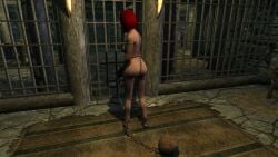 1girls 3d ass ball_and_chain bondage dirkjag mod nude nude_female red_hair shackles skyrim