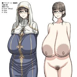 big_boobs big_breasts big_tits breasts female female_only glasses heavy_breasts magaki_ryouta massive_areolae massive_breasts mature_female milf mommy mommy_kink nipples nun original pussy smiling soft_breasts tits