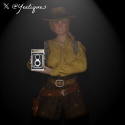 3d accurate_art_style camera clothed female female_only looking_at_viewer necklace red_dead_redemption_2 sadie_adler selfie smiling wet yeetiques