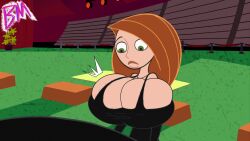 1girls alternate_breast_size booberries_morphs breast_expansion breast_squish breasts breasts_bigger_than_head breasts_bigger_than_torso disney disney_xd exposed_breasts female female_only human kim_possible kimberly_ann_possible solo surprised_expression