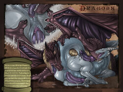 absurd_res anal animal_genitalia anus ass barbs blue_eyes cum deep_rimming dragon drooling duo eye_contact gay genital_slit hi_res horn knot licking male narse open_mouth oral penis precum rimming saliva scales scalie sex slit teeth tongue tongue_out vein veiny_penis western_dragon wings yellow_eyes