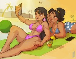 beach bikini black_hair blue_bikini bra brown_eyes brown_skin chel hawaiian lilo_and_stitch nani_pelekai native panties phone pink_bikini pink_bra pink_panties selfie the_road_to_el_dorado tomphelippe