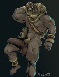 1boy abs absurdres bara beard brown_skin erection facial_hair feet_out_of_frame full_beard girthy_penis hades_(game) hades_2 heracles_(hades) highres huge_cock large_pectorals long_beard long_hair looking_at_penis male_focus male_pubic_hair mature_male muscular muscular_male navel navel_hair nipples pectorals penis pubic_hair solo solo_male thick_beard thick_eyebrows thick_thighs thighs uncensored yozorac1