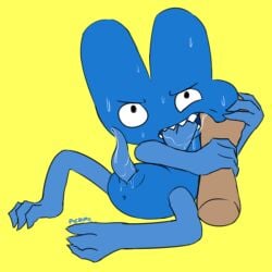 algebralien anonymous_character anonymous_hand battle_for_bfdi battle_for_dream_island bfb bfdi blue_body blue_skin clawed_fingers claws four_(bfb) hand_in_mouth object_shows picaipii precum precum_drip precum_string saliva saliva_drip sharp_teeth sweat sweating tagme tentacle tentacle_dick tentacle_penis