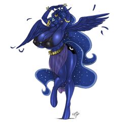 2014 alicorn anthro anthrofied big_breasts blue_skin breasts calves cleavage clothed clothing colored edit equine feathers female friendship_is_magic hair horn huge_breasts hyperstorm_h kevinsano long_hair mammal my_little_pony nipple_bulge nipples plain_background princess_luna_(mlp) pussy seriousb skimpy smile solo thick_thighs white_background wide_hips wings