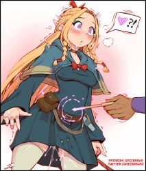 1boy 1girls blush bowtie braided_hair braided_twintails choker climax delicious_in_dungeon dress drooling dungeon_meshi elf elf_ears elf_female female female_ejaculation female_focus female_orgasm forced_orgasm gaiidraws magic magic_user magic_wand male marcille marcille_donato medium_breasts nipple_bulge nipples_visible_through_clothing orgasm orgasm_from_magic orgasms pink_eyes pink_magic pussy_juice pussy_juice_drip pussy_juice_drip_through_clothes spell spoken_exclamation_mark spoken_heart spoken_question_mark spontaneous_ejaculation spontaneous_orgasm squished_thigh tagme tears_of_pleasure thighhighs wet-pussy white_thighhighs