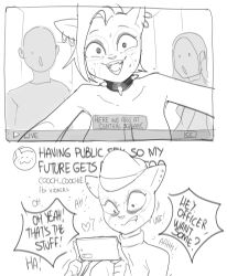 1boy 2024 2koma 3girls age_difference angry anthro asking asking_another big_breasts big_eyes bite biting_lip biting_own_lip black_and_white black_text blush blush_lines bodily_fluids breasts bureaucat_cooch cellphone clothed clothed_anthro clothed_female clothed_human clothed_male clothing collar comic cooch_(supermansion) dark_collar dbaru dialogue digital_drawing_(artwork) digital_media_(artwork) domestic_cat dot_eyes ear_piercing ear_ring ear_stud electronics english_text eyebrows eyelashes eyeless eyeshadow facial_markings fangs felid feline felis female fingers group hair hat head_markings head_turned headgear headwear heart_symbol hi_res holding_cellphone holding_object holding_phone holding_smartphone human humanoid_hands humor livestream location_in_dialogue looking_at_another looking_at_cellphone looking_at_object looking_at_phone looking_at_smartphone looking_at_viewer looking_back looking_back_at_another looking_down makeup mammal markings medium_hair moan monochrome offscreen_sex older_female open_mouth open_smile outside phone piercing pointy_speech_bubble prick_ears recording ring_piercing shirt short_hair side_cut sketch sketch_background small_nose smartphone smile smiling_at_viewer speech_bubble spiked_collar spikes square_crossover supermansion surprise sweat sweater t-shirt talking_to_viewer teeth text thin_eyebrows topless topless_anthro topless_female topwear turtleneck unf white_heart yes-no_question younger_female