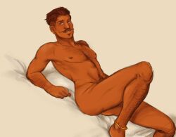 1boy 2015 artist_name artist_signature ass bara beauty_mark biceps brown_eyes brown_hair chest_hair completely_nude dark-skinned_male dark_hair dark_skin dorian_pavus dragon_age dragon_age_inquisition ear_piercing earrings electroporn facial_hair gay_male hairy_chest hairy_legs human jewelry looking_at_viewer lying lying_down mage male male_nipples male_only mature_male mole muscles muscular_male mustache naked naked_male no_visible_genitalia nude_male pecs piercing smile smiling solo soul_patch video_games