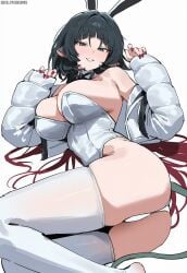 ai_paruwa ass boobs bunny_girl bunnysuit jane_doe_(zenless_zone_zero) lying_on_back pussy smiling_at_viewer tight_clothing zenless_zone_zero