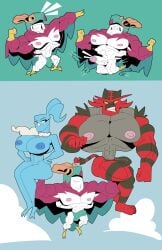 abs absurd_res altaria anthro avian balls biceps big_biceps big_breasts big_pecs big_penis blue_body breasts bulge carrying_another clothing erection felid female flying generation_3_pokemon generation_6_pokemon generation_7_pokemon genitals grey_body group hawlucha hi_res incineroar male male_focus mammal multicolored_body muscular muscular_anthro muscular_male nintendo nipples pantherine pecs penis pokemon pokemon_(species) pose red_body short_stack sky smile smiling_at_partner thong tiger trio underwear vaniwall white_body