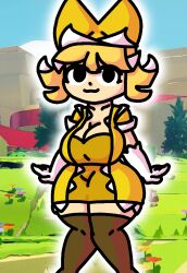 1girls background big_breasts breasts cleavage clothed clothed_female clothing cute female female_focus female_only humanized legokoopa_(artist) mario_(series) olivia_(paper_mario) outdoors paper_mario paper_mario:_the_origami_king sky solo solo_female solo_focus thick_thighs