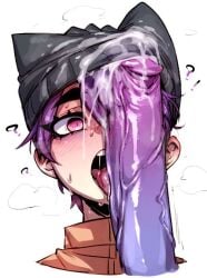 2boys big_penis cock_hungry cum cum_in_hair cum_on_face doppel femboy femboy_on_femboy licking_penis male/male male_on_male penis_on_face penis_over_one_eye purple_hair purple_penis tagme