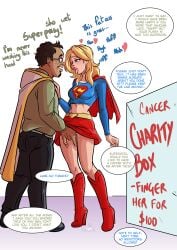 boots dc_comics dialogue english_text fat_man female fingering high_heels kara_zor-el no_panties public public_use supergirl superhero superhero_costume superheroine text ugly_bastard wacum