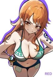 1girls ai_generated bare_arms bare_legs bare_shoulders bare_thighs big_breasts clothed clothing color female female_focus female_only hi_res large_breasts light-skinned_female light_skin long_hair looking_at_viewer nami nami_(one_piece) one_piece orange_eyes orange_hair post-timeskip redpostit shounen_jump solo solo_female tagme thick_thighs