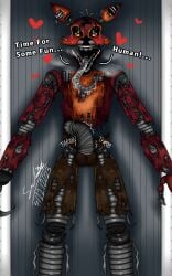 1boy 2023 animatronic anthro anthro_male anthro_only balls_in_pants blush blush blushing_at_viewer brown_clothing brown_pants brown_shorts canid canine closet clothes clothing cock damaged dated dialogue dick digital_drawing_(artwork) digital_media_(artwork) el1j4hx english english_dialogue english_text five_nights_at_freddy's five_nights_at_freddy's_4 fnaf fnaf_4 fox front_view furry furry_male furry_only genitalia genitals gray_penis gray_sclera grey_penis grey_sclera heart heart_symbol hook hook_hand lidded_eyes long_tongue looking_at_viewer looking_at_you looking_down_at_viewer machine male male_only mechanical mechanical_legs mechanical_penis metal metal_legs nightmare_foxy nightmare_foxy_(fnaf) no-human no_human no_humans only_male orange_eyes pants penis png red_body saliva saliva_on_tongue sharp_teeth shorts signature small_balls solo solo_anthro solo_furry solo_male speaking speaking_to_viewer talking talking_to_viewer text throbbing throbbing_penis vulpine withered