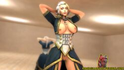 1girls 3d big_breasts blizzard_entertainment blonde_hair jaina_proudmoore light-skinned_female light_skin multicolored_hair pinup pussy solo thearti3d warcraft white_hair world_of_warcraft