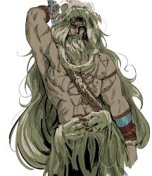 bara beard blonde_hair blonde_male bracelets clothing daddy gay hades_(game) heracles_(hades) lion_skin long_hair looking_at_viewer male male_nipples male_only manly mature_male muscular_male nipples scar weapon_on_back